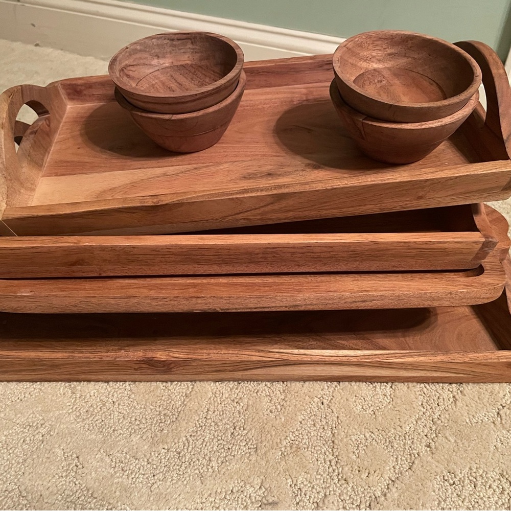 🤎Wooden Serving Trays and Bowls Set🤎